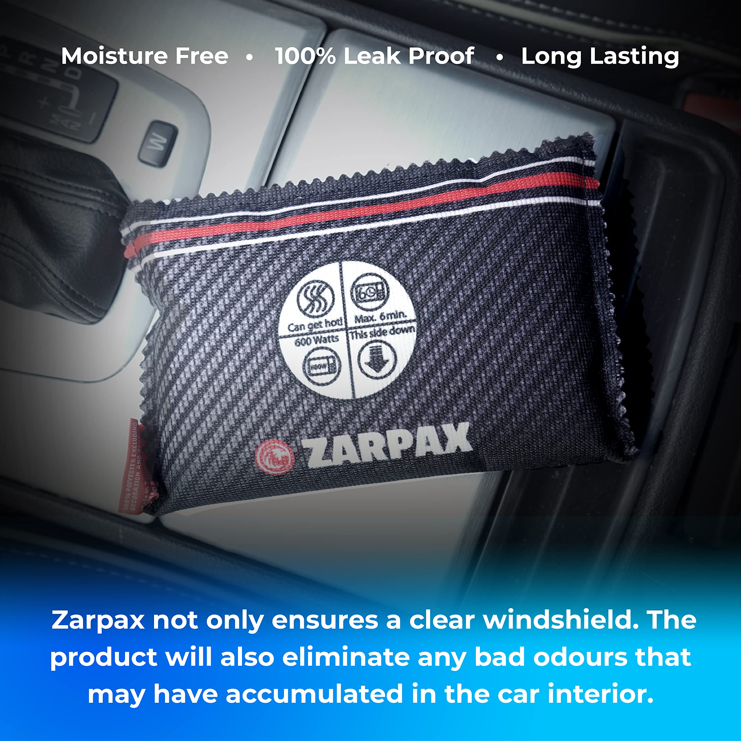 ZARPAX Car Dehumidifier Bag 4 pack | Absorbs Moisture, Damp, & Condensation on Windscreens & Car Interior | 100% Leakproof | Reusable Dehumidifier | Dashboard Dehumidifier & Car Condensation Remover