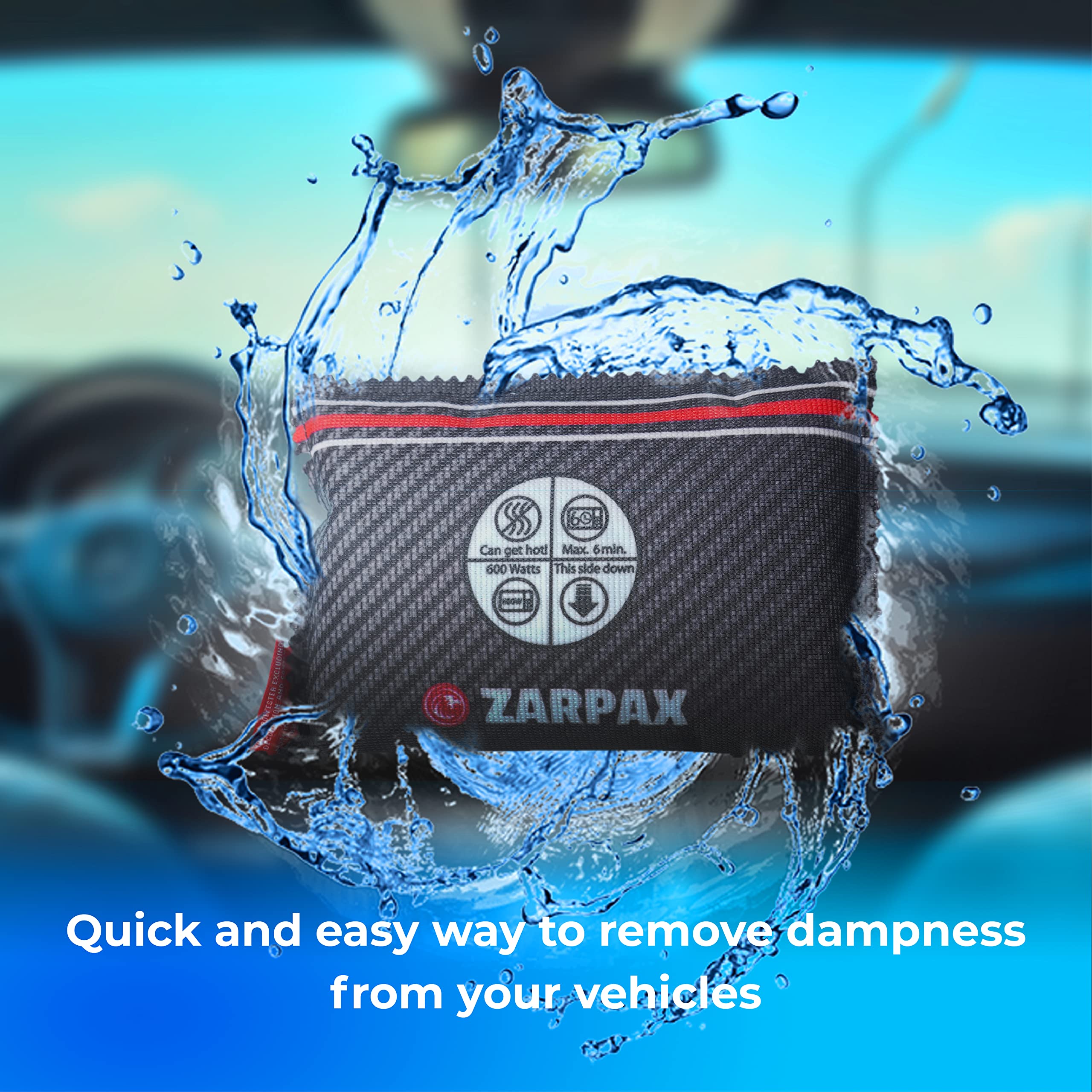 ZARPAX Car Dehumidifier Bag 4 pack | Absorbs Moisture, Damp, & Condensation on Windscreens & Car Interior | 100% Leakproof | Reusable Dehumidifier | Dashboard Dehumidifier & Car Condensation Remover