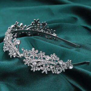 Ammei Headpiece Wedding Headband Crystal Bridal Headdress Flower Design Headpiece For Women (Silver)