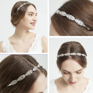 Oriamour Flower Design Rhinestone Crystal Wedding Headband Bridal Headpieces Simple Design Bridal Headband (Silver)