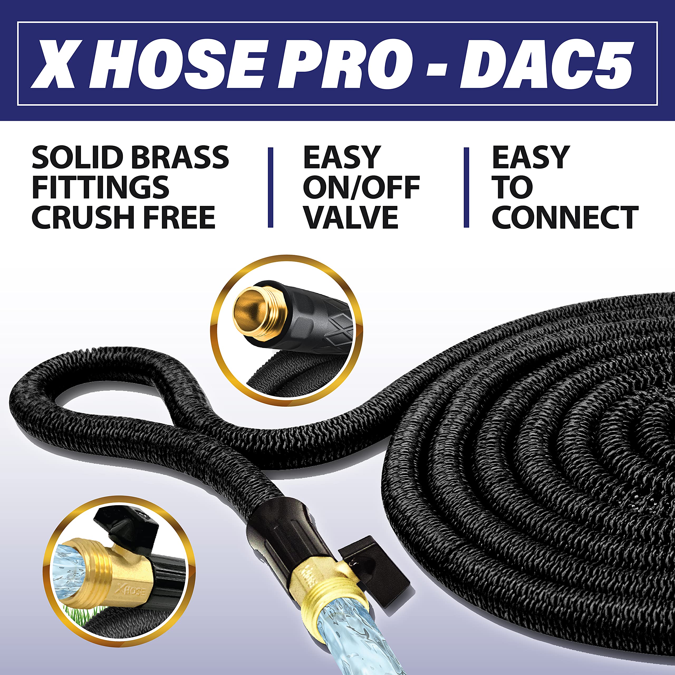 Xhose Pro Garden Hose, 100 Foot Expandable Garden Hoses, Tough & Flexible Water Hose, Lightweight, Solid Brass Fittings, Kink Free, Easy to Use & Store