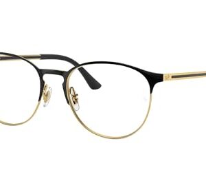 Ray-Ban RX6375 Round Prescription Eyeglass Frames, Black On Arista/Demo Lens, 53 mm