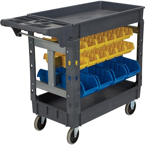 Strongway 500-Lb. Service Cart with Bins, Maintenance-Free Structural Foam Construction Cargo Pushcart, Scratch Resistant, Easy to Clean Service Cart, 40 3/8in.W X 17 5/16in.D X 33 5/8in.H Gray