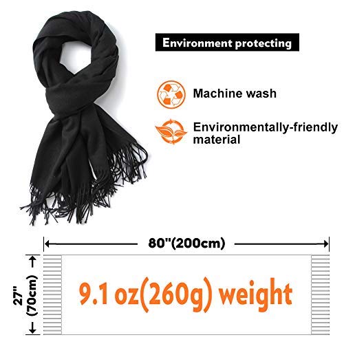 MaaMgic Womens Large Soft Cashmere Feel Pashmina Shawls Wraps Winter Light Scarf ( Black , One Size )