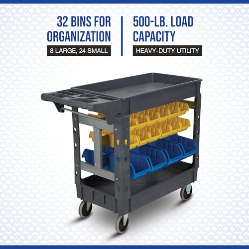 Strongway 500-Lb. Service Cart with Bins, Maintenance-Free Structural Foam Construction Cargo Pushcart, Scratch Resistant, Easy to Clean Service Cart, 40 3/8in.W X 17 5/16in.D X 33 5/8in.H Gray