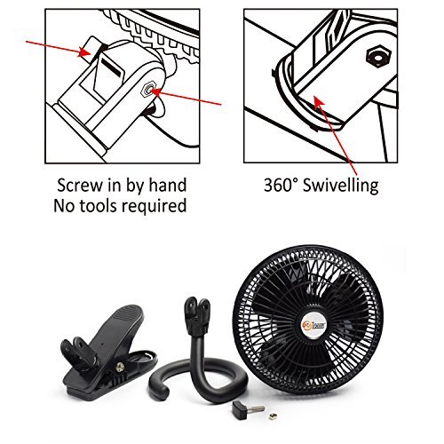 TN TONNY Clip-on Fan, AC 110V 6 Inch Adjustable Clip Table Fan with 2 Speeds Wind, Personal Cooling Fan with 6 Foot Cord and Plastic Safety Grill, Black