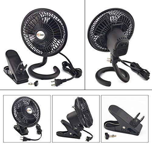 TN TONNY Clip-on Fan, AC 110V 6 Inch Adjustable Clip Table Fan with 2 Speeds Wind, Personal Cooling Fan with 6 Foot Cord and Plastic Safety Grill, Black