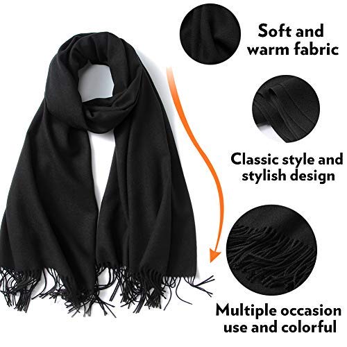 MaaMgic Womens Large Soft Cashmere Feel Pashmina Shawls Wraps Winter Light Scarf ( Black , One Size )