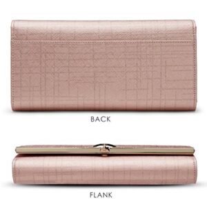 Leather Trifold Wallets for Women, Genuine Leather Gift Box Packing Ladies Designer Clutch Purses with Zipper Pocket Women's Fashion Long Wallet Credit Card Holders Birthday Valentine Gift (Rose Gold)