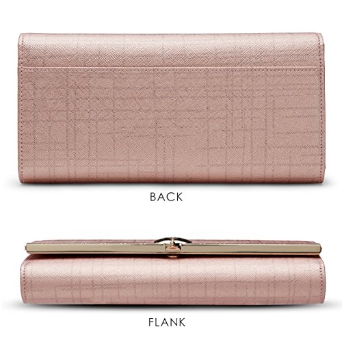 Leather Trifold Wallets for Women, Genuine Leather Gift Box Packing Ladies Designer Clutch Purses with Zipper Pocket Women's Fashion Long Wallet Credit Card Holders Birthday Valentine Gift (Rose Gold)