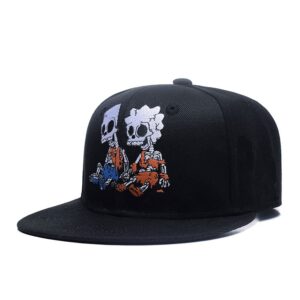 quanhaigou cute skull zombie and skeleton embroidery snapback hat, unisex adjustable flat bill baseball cap