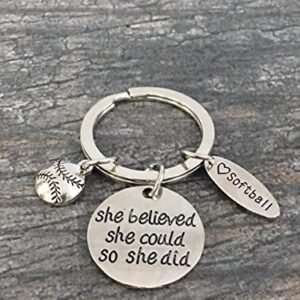 Infinity Collection Softball Keychain for Girls, Softball Accessories, Inspirational She Believe She Could, So She Did Charm, Softball Jewelry, Softball Stuff for Teens