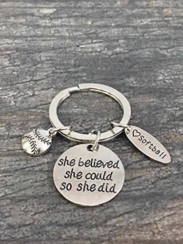 Infinity Collection Softball Keychain for Girls, Softball Accessories, Inspirational She Believe She Could, So She Did Charm, Softball Jewelry, Softball Stuff for Teens