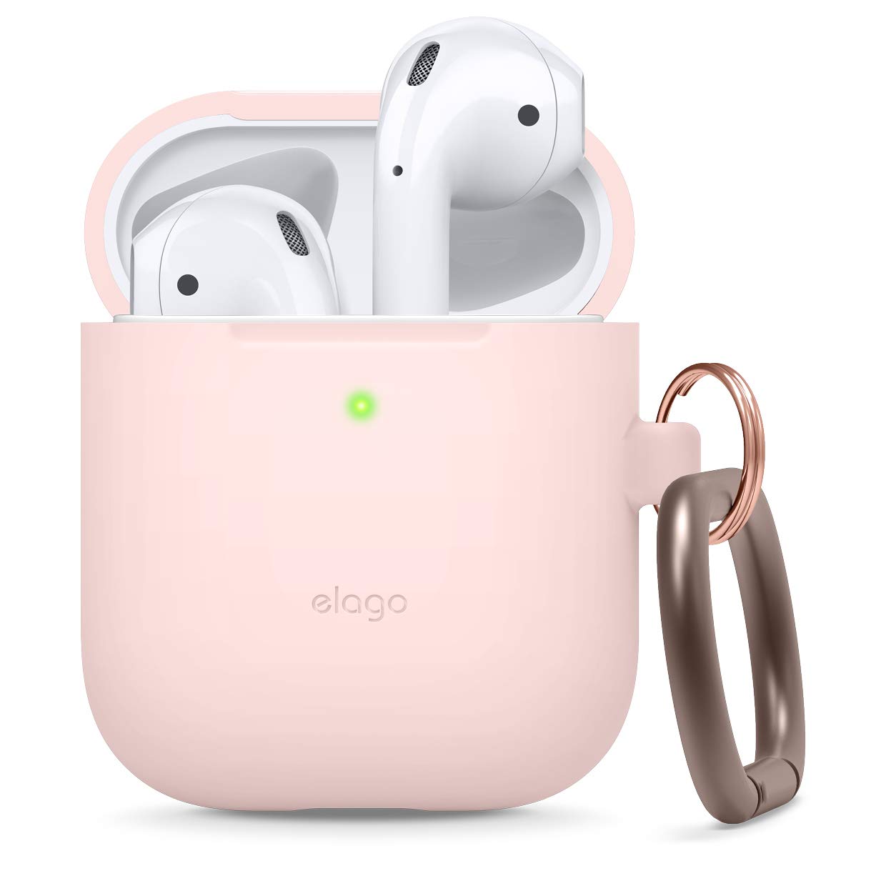 elago Silicone Case with Keychain Compatible with Apple AirPods Case 1 & 2, Front LED Visible, Supports Wireless Charging, Protective Silicone [Lovely Pink]