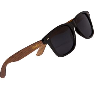 woodies walnut wood sunglasses with black polarized lens and real wooden frame for men and women - 100% uva/uvb ray protection