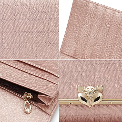 Leather Trifold Wallets for Women, Genuine Leather Gift Box Packing Ladies Designer Clutch Purses with Zipper Pocket Women's Fashion Long Wallet Credit Card Holders Birthday Valentine Gift (Rose Gold)