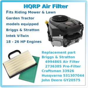 HQRP Filter Cartridge with Pre-Cleaner Compatible with Toro Lawn Tractor LX466 (2008), ZX480, 190-DH, 74590, 74704 Series, Parts 499486S 273638S Replacement