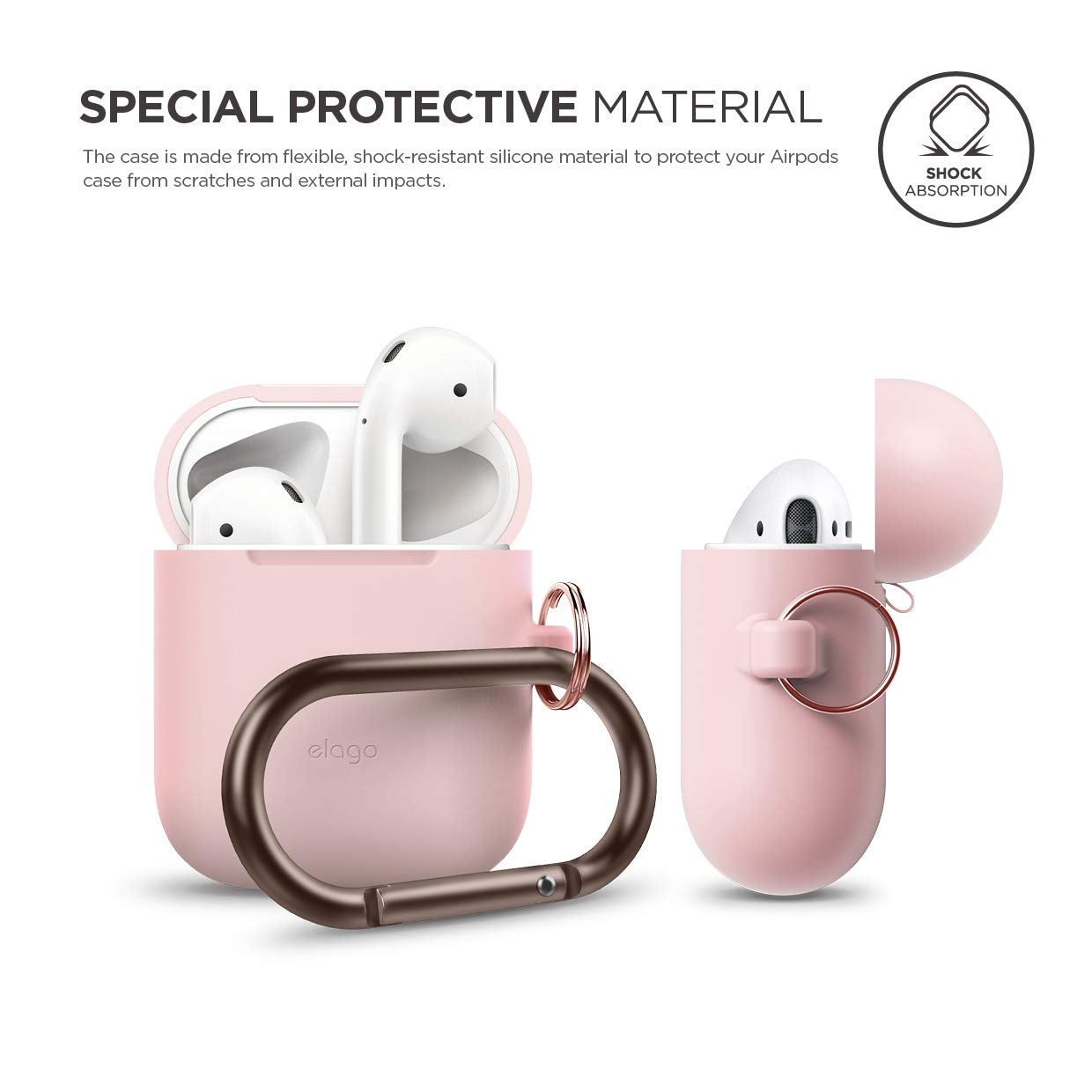 elago Silicone Case with Keychain Compatible with Apple AirPods Case 1 & 2, Front LED Visible, Supports Wireless Charging, Protective Silicone [Lovely Pink]