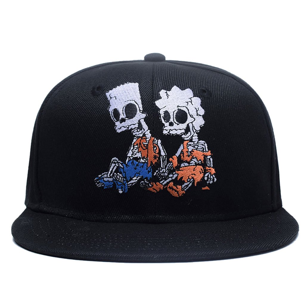 Quanhaigou Cute Skull Zombie and Skeleton Embroidery Snapback Hat, Unisex Adjustable Flat Bill Baseball Cap