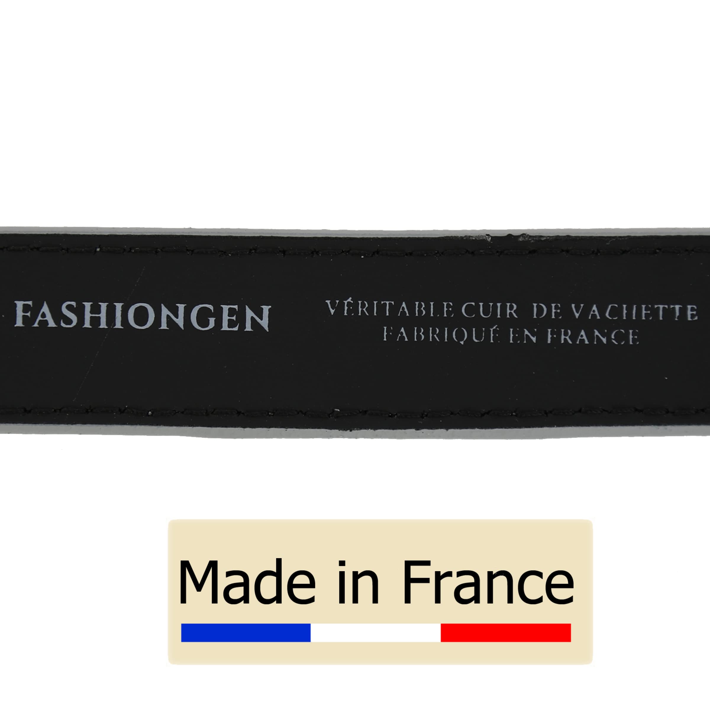 FASHIONGEN - Women genuine Italian leather belt LUNA, Made in France - Silver, 85 cm (33 in) / Waist size 31 to 32