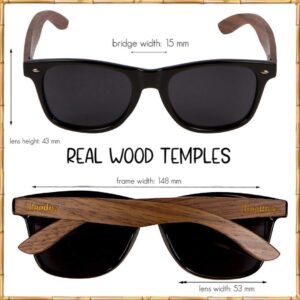 Woodies Walnut Wood Sunglasses with Black Polarized Lens and Real Wooden Frame for Men and Women - 100% UVA/UVB Ray Protection