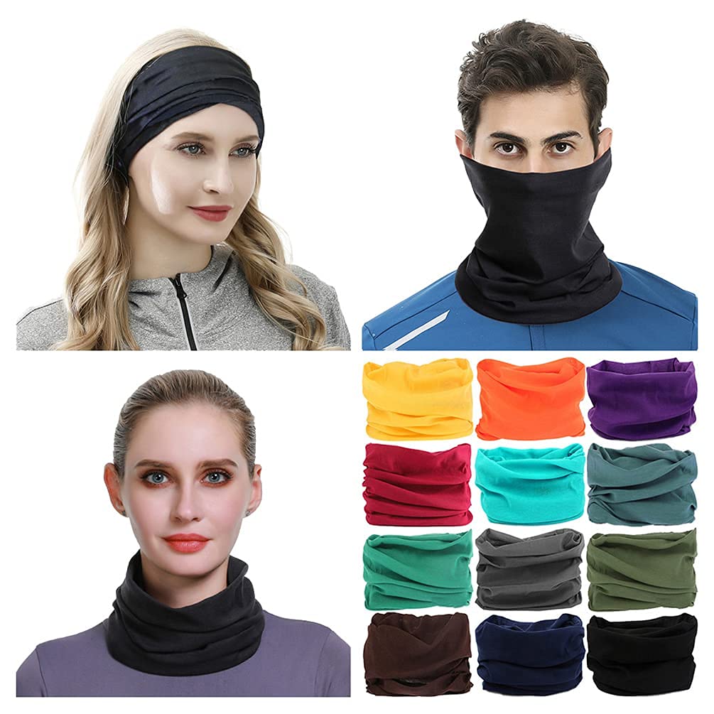 VANCROWN Headwear Head Wrap Sport Headband Sweatband 220 Patterns Magic Scarf 12PCS & 6PCS 12 in 1 (12PCS.Solid Color)