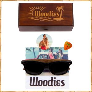 Woodies Walnut Wood Sunglasses with Black Polarized Lens and Real Wooden Frame for Men and Women - 100% UVA/UVB Ray Protection