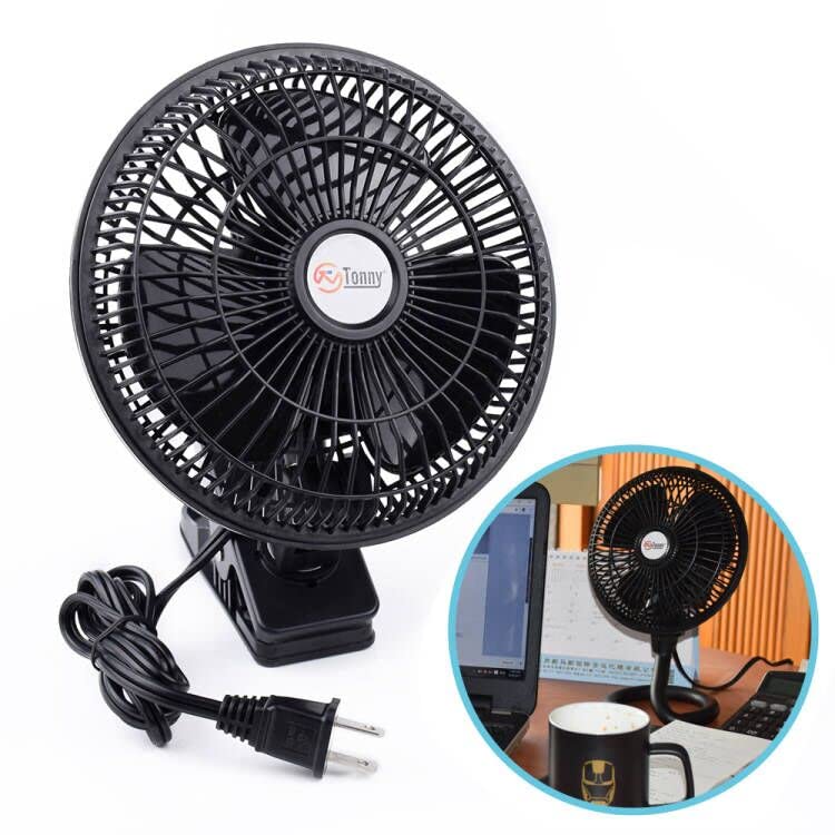 TN TONNY Clip-on Fan, AC 110V 6 Inch Adjustable Clip Table Fan with 2 Speeds Wind, Personal Cooling Fan with 6 Foot Cord and Plastic Safety Grill, Black