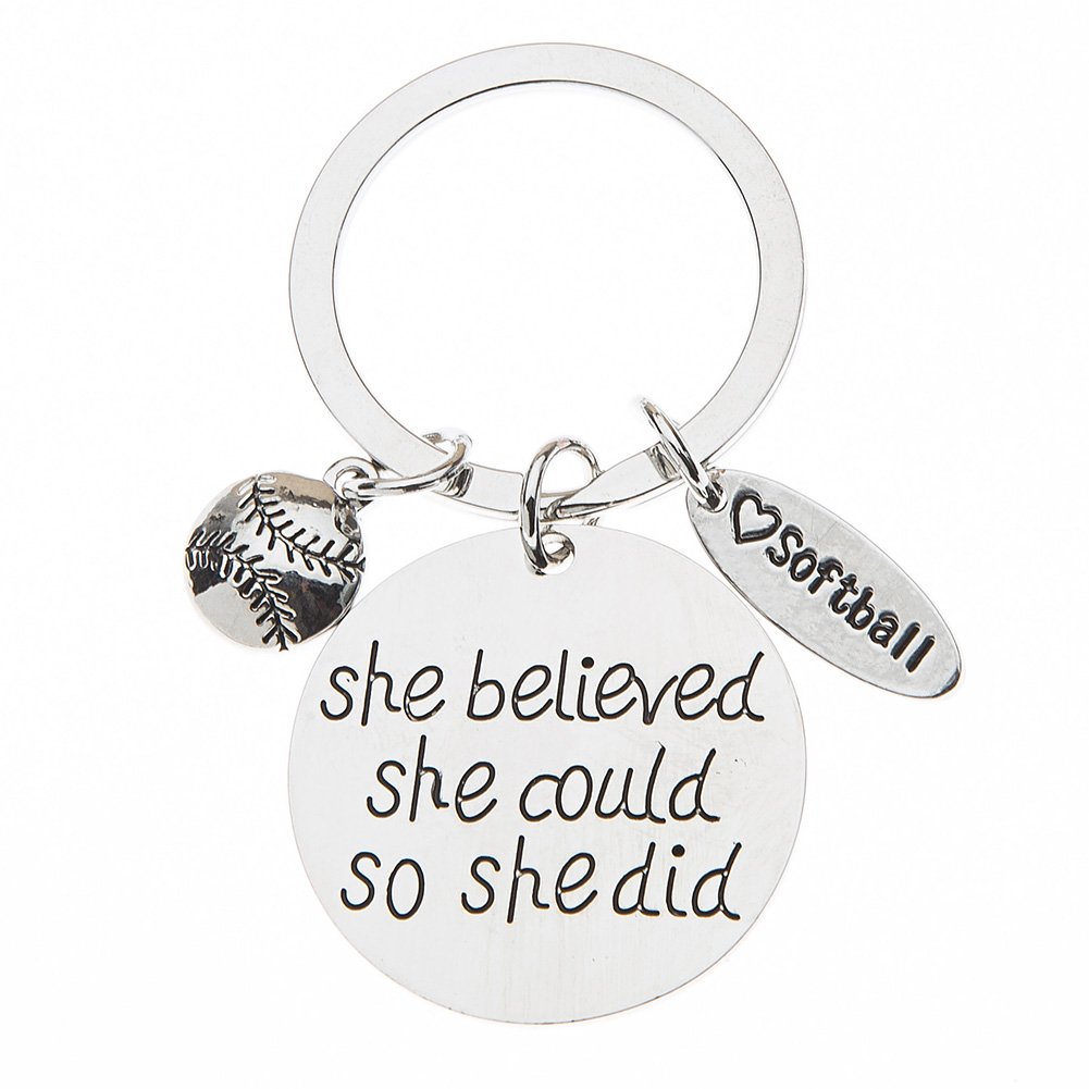 Infinity Collection Softball Keychain for Girls, Softball Accessories, Inspirational She Believe She Could, So She Did Charm, Softball Jewelry, Softball Stuff for Teens