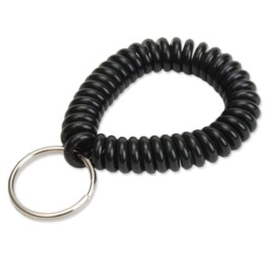 lucky line 2” diameter spiral wrist coil with steel key ring, flexible wrist band key chain bracelet, stretches to 12”, unisex-adult, black, 1 pk (410201)