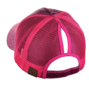 C.C Ponycap Messy High Bun Ponytail Adjustable Glitter Mesh Trucker Baseball Cap, Hot Pink