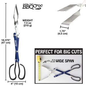 BBQ Croc 3 in 1 Barbecue Tool 18-inch - Lightweight and Long Tongs, Spatula and Grill Scraper (Blue) (18 inch Without Flashlight)