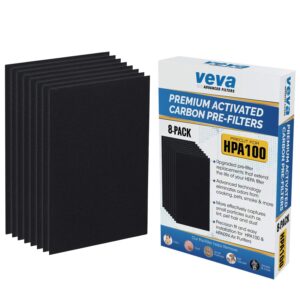 precut for hpa100 premium carbon activated pre filters 8 pack compatible with hw air purifier models 090, 094, 100, 104, 105, ha106. precision fit for easy installation by veva advanced filters