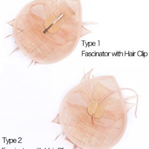 Z&X Wedding Fascinator Sinamay Headband Tea Party Hats for Women Flower Feather Derby Pillbox Hat Clips Peach Pink