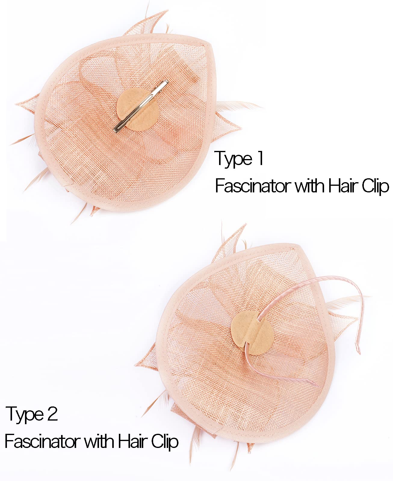 Z&X Wedding Fascinator Sinamay Headband Tea Party Hats for Women Flower Feather Derby Pillbox Hat Clips Peach Pink