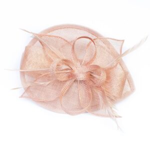 Z&X Wedding Fascinator Sinamay Headband Tea Party Hats for Women Flower Feather Derby Pillbox Hat Clips Peach Pink