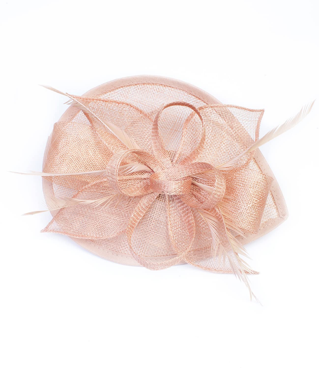 Z&X Wedding Fascinator Sinamay Headband Tea Party Hats for Women Flower Feather Derby Pillbox Hat Clips Peach Pink