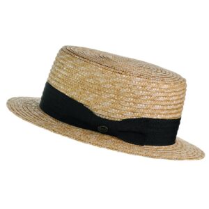 NYFASHION101 Unisex Grosgrain Ribbon Straw Skimmer Boater Hat, Black Band