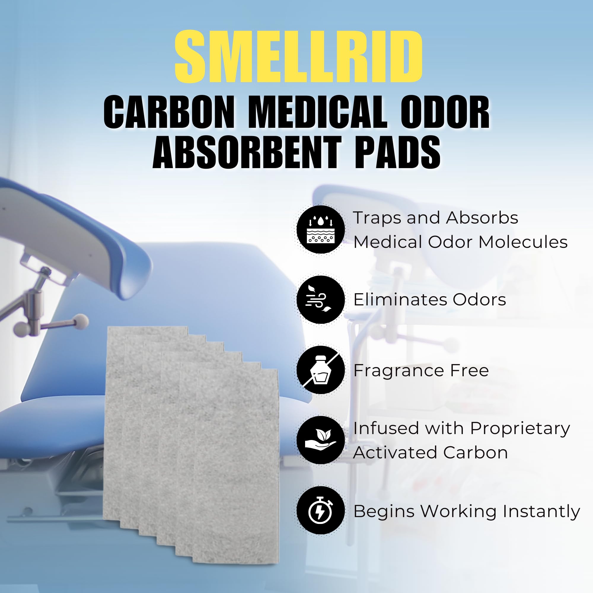 SMELLRID Carbon Medical Odor Absorbent Pads: 6 (4"x16") Gray