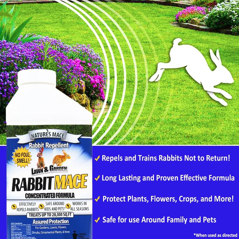 Nature’s MACE 40 Ounce Rabbit Repellent Spray, Rabbit Deterrent for Garden, Rabbit Repellent Outdoor, Rabbit Repellent for Garden, Safe for Dogs, Pets, People, & Plants