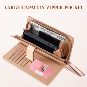 Sweet Cute Chocolate Women's Long Leaf Bifold Wallet Leather Card Holder Purse Zipper Buckle Elegant Clutch Wallet Handbag for Women - Pink