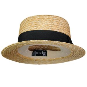 NYFASHION101 Unisex Grosgrain Ribbon Straw Skimmer Boater Hat, Black Band