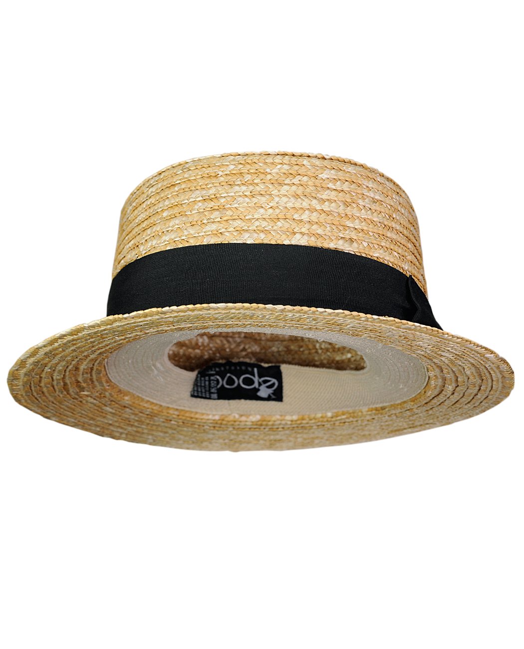 NYFASHION101 Unisex Grosgrain Ribbon Straw Skimmer Boater Hat, Black Band