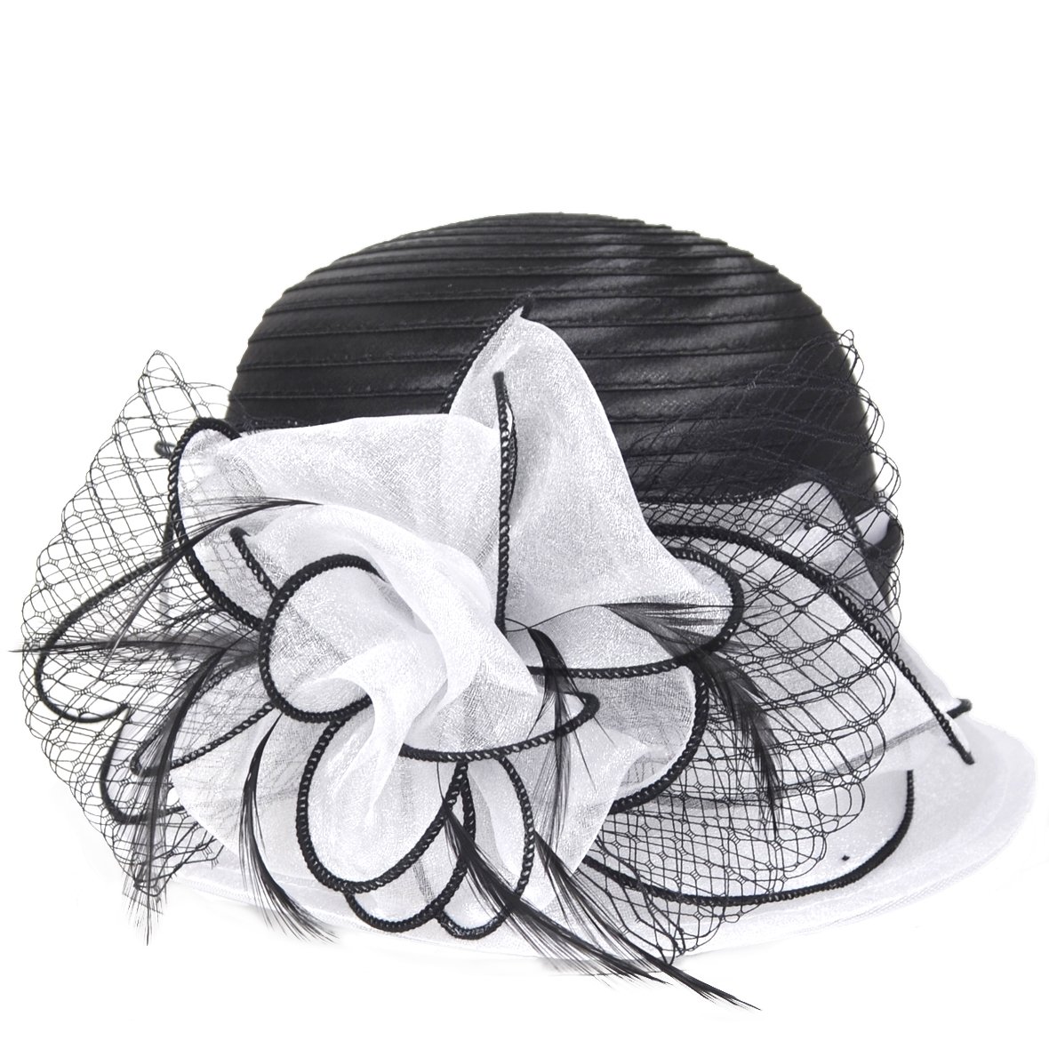 HISSHE Sweet Cute Cloche Oaks Church Dress Bowler Derby Wedding Hat Party S606-A (White)