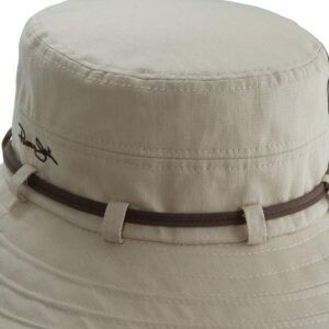 Panama Jack Women's Contrast Cotton Bucket Sun Hat with Sizing Tie, 3" Brim (Khaki)