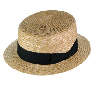 NYFASHION101 Unisex Grosgrain Ribbon Straw Skimmer Boater Hat, Black Band