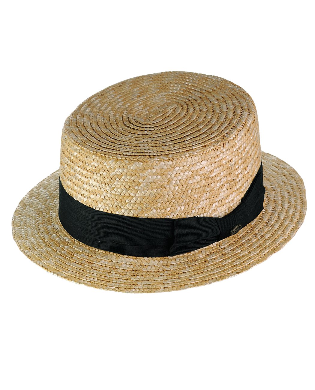 NYFASHION101 Unisex Grosgrain Ribbon Straw Skimmer Boater Hat, Black Band