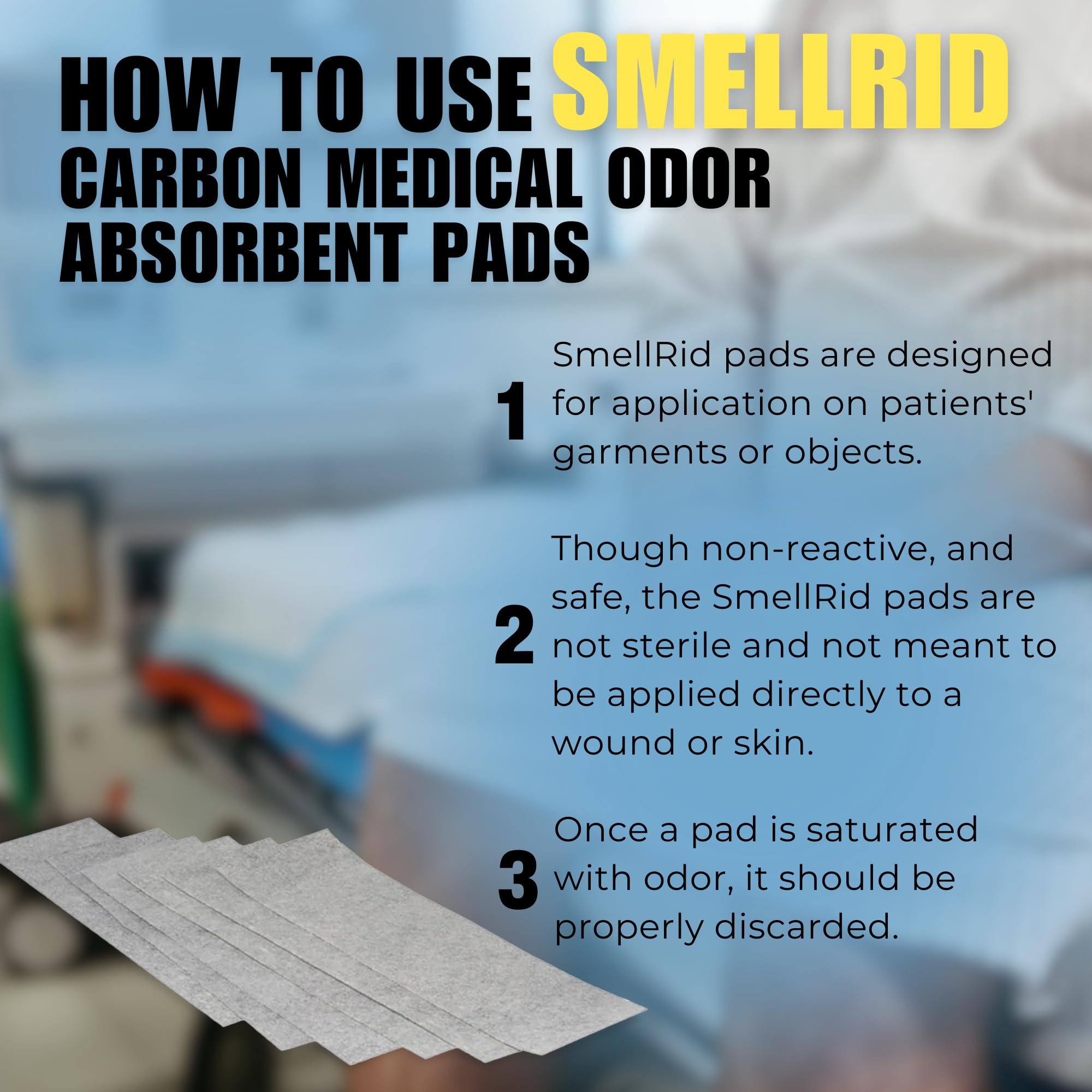 SMELLRID Carbon Medical Odor Absorbent Pads: 6 (4"x16") Gray