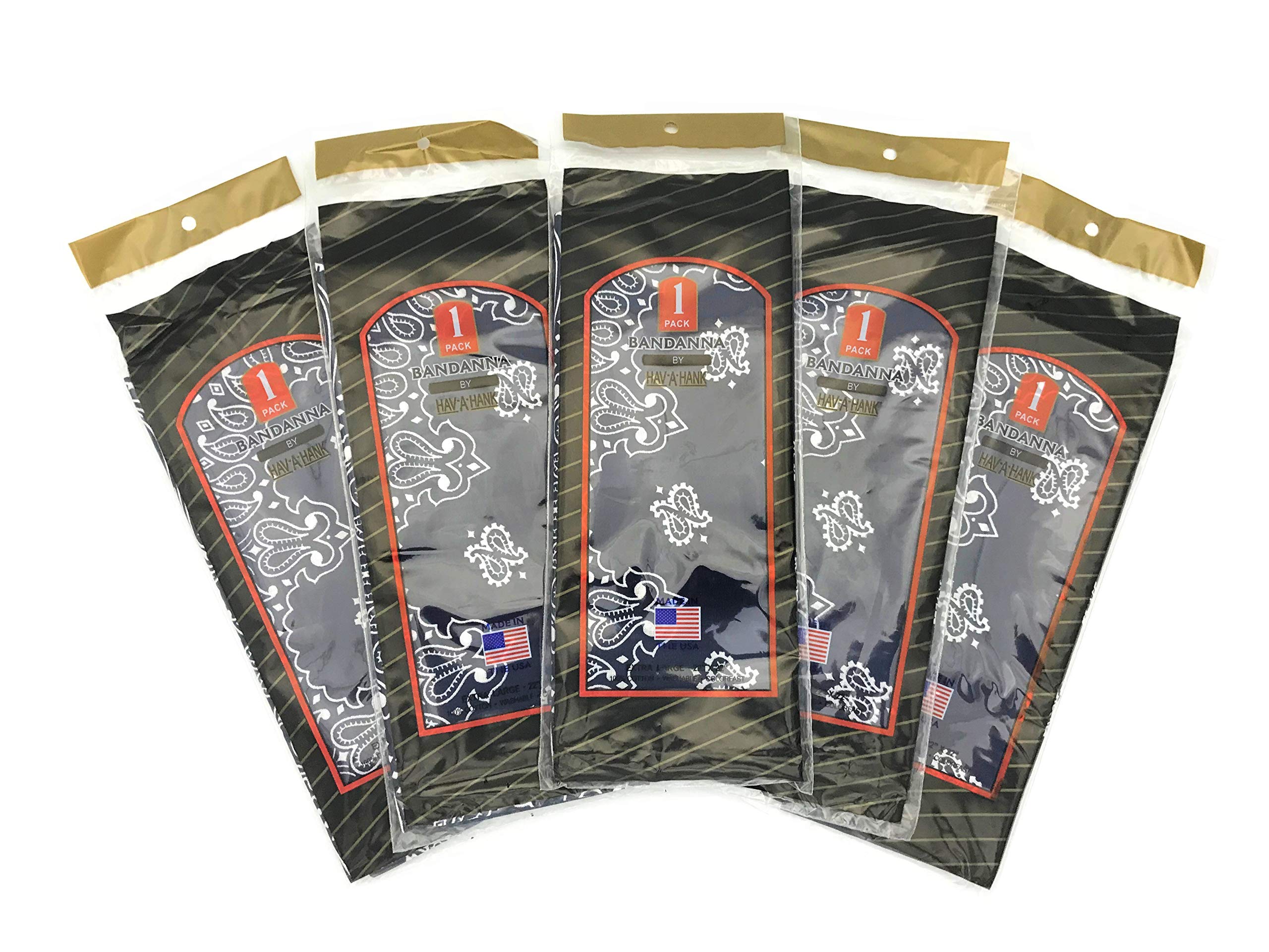 HAV-A-HANK Genuine MADE IN USA Bandanna Handkerchief 22 in Extra Large Bandana [5 Pack] (Navy)