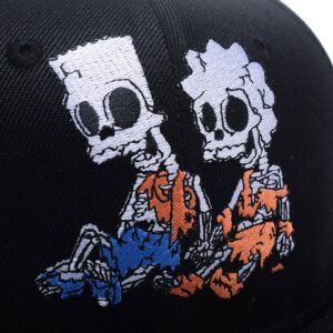 Quanhaigou Cute Skull Zombie and Skeleton Embroidery Snapback Hat, Unisex Adjustable Flat Bill Baseball Cap